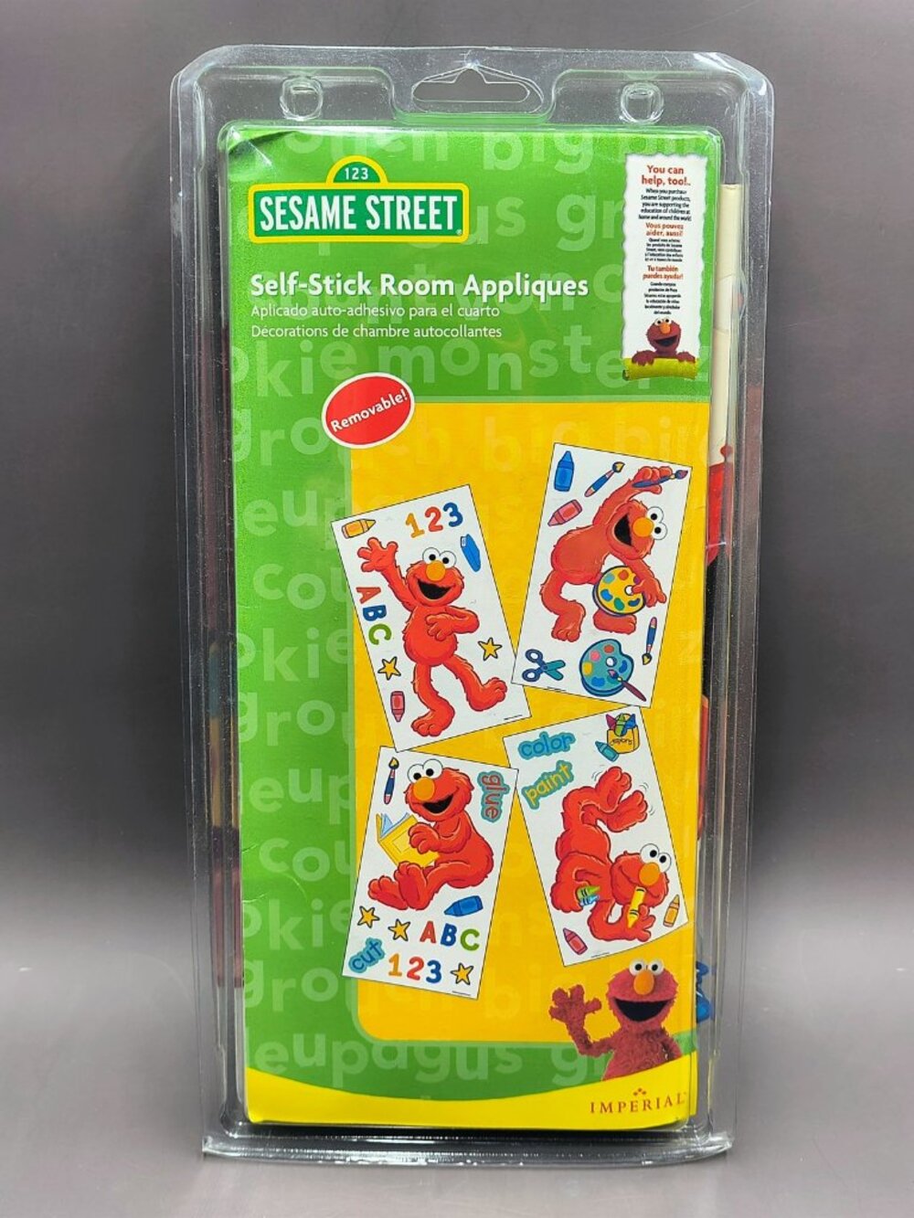 Vintage Sesame Street Elmo Self-Stick Room Wall Appliques - NOS - Imperial Toy